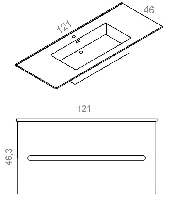Mobile bagno tortora opaco 120x46 cannettato Urbino due cassetti con lavabo in ceramica