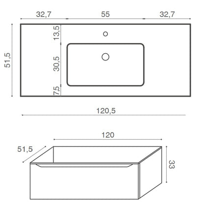 Mobile Bagno grigio opaco 120x50 Amalfi Un Cassetto E Lavabo Integrato In Mineralmarmo