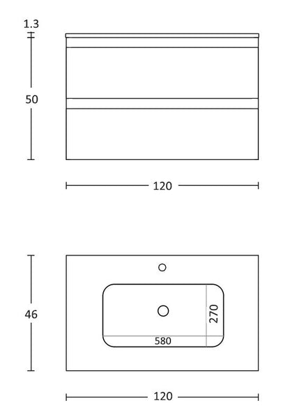 Mobile bagno noce chiaro 120x45 Pesaro con lavabo in mineralmarmo