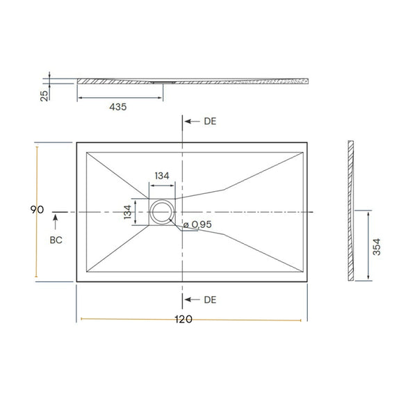 Piatto Doccia 90x120 Desio effetto pietra in Mineralmarmo Bianco