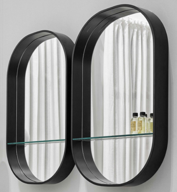 Cielo Arcadia Eos-C Specchio Con Mensola In Vetro E Luce Led Senza Interruttore Cornice In Legno nero matt