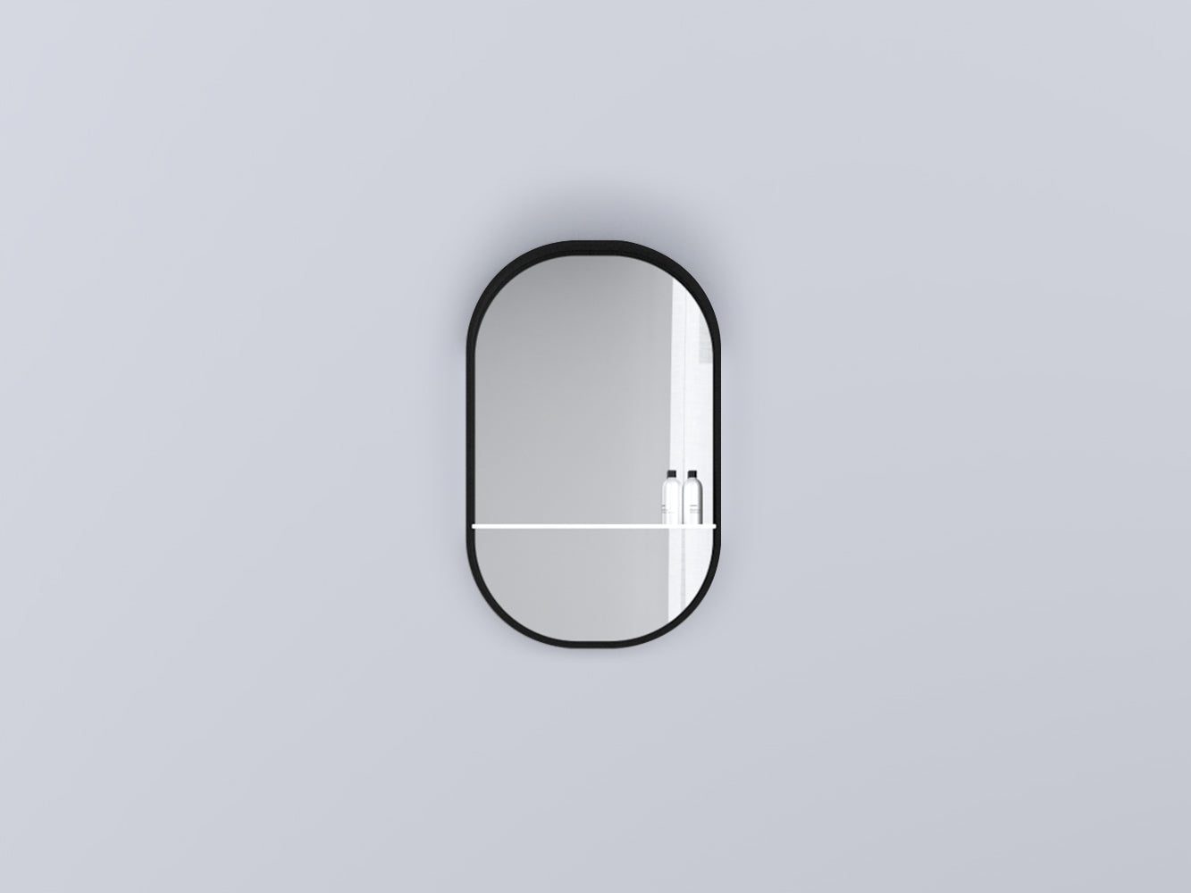 Cielo Arcadia Eos-C Specchio Con Mensola In Vetro E Luce in opaco accesa in ambiente, design e diffusione della luce