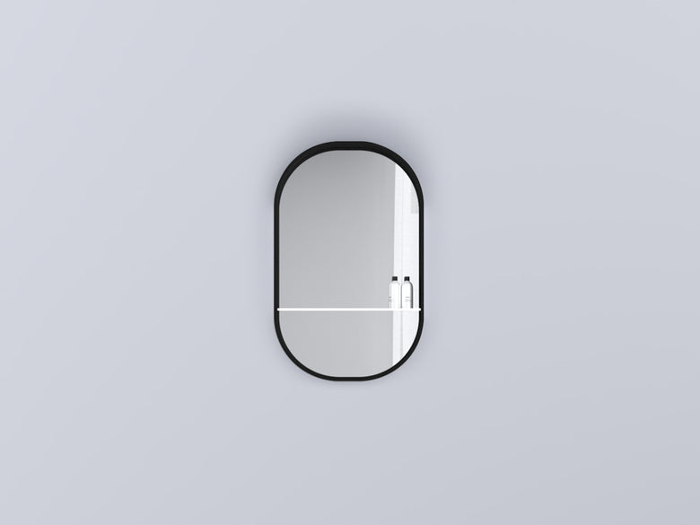 Cielo Arcadia Eos-C Specchio Con Mensola In Vetro E Luce in opaco accesa in ambiente, design e diffusione della luce