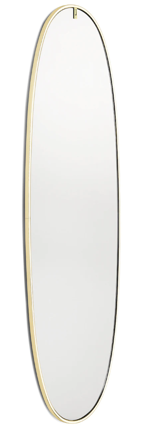 Flos La Plus Belle Specchio 78x205 cornice luminosa oro spenta, dettaglio del corpo lampada e dei materiali