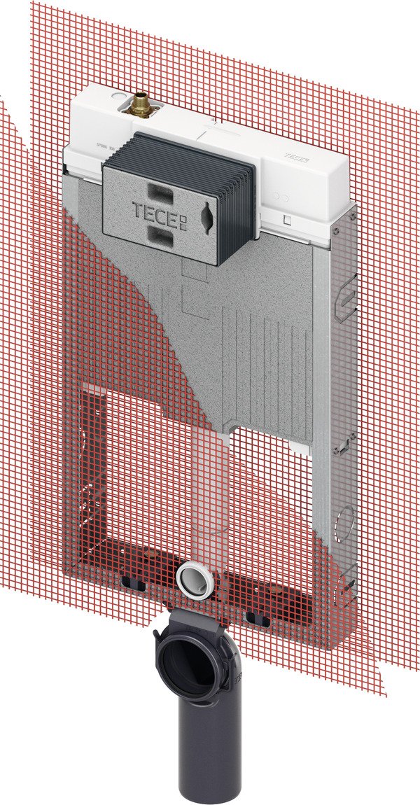 Tece TECEbox modulo WC con cassetta Octa II 8 cm per WC ambientato su piano bagno con accessori - Tece Italia