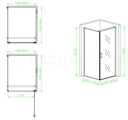 Box doccia 80x100 a battente vetro 6 mm H 190 alluminio cromo Nizza