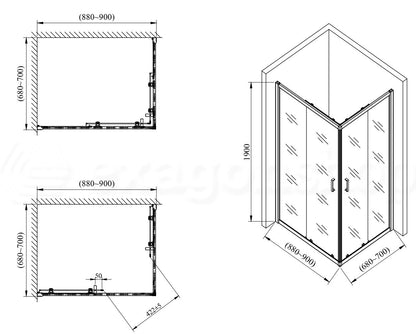 Box doccia 70x90 Nuvola due ante scorrevoli reversibile trasparente 6 mm H 190 cromo