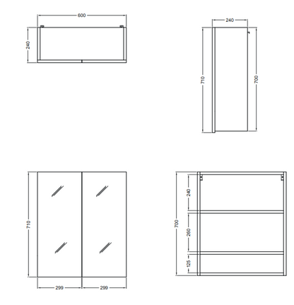 Colavene specchio contenitore 60x24 H.70 doppia anta con ripiani interni bianco