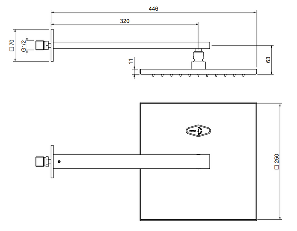 Treemme Q30 soffione doccia 25x25 a parete anticalcare cromo