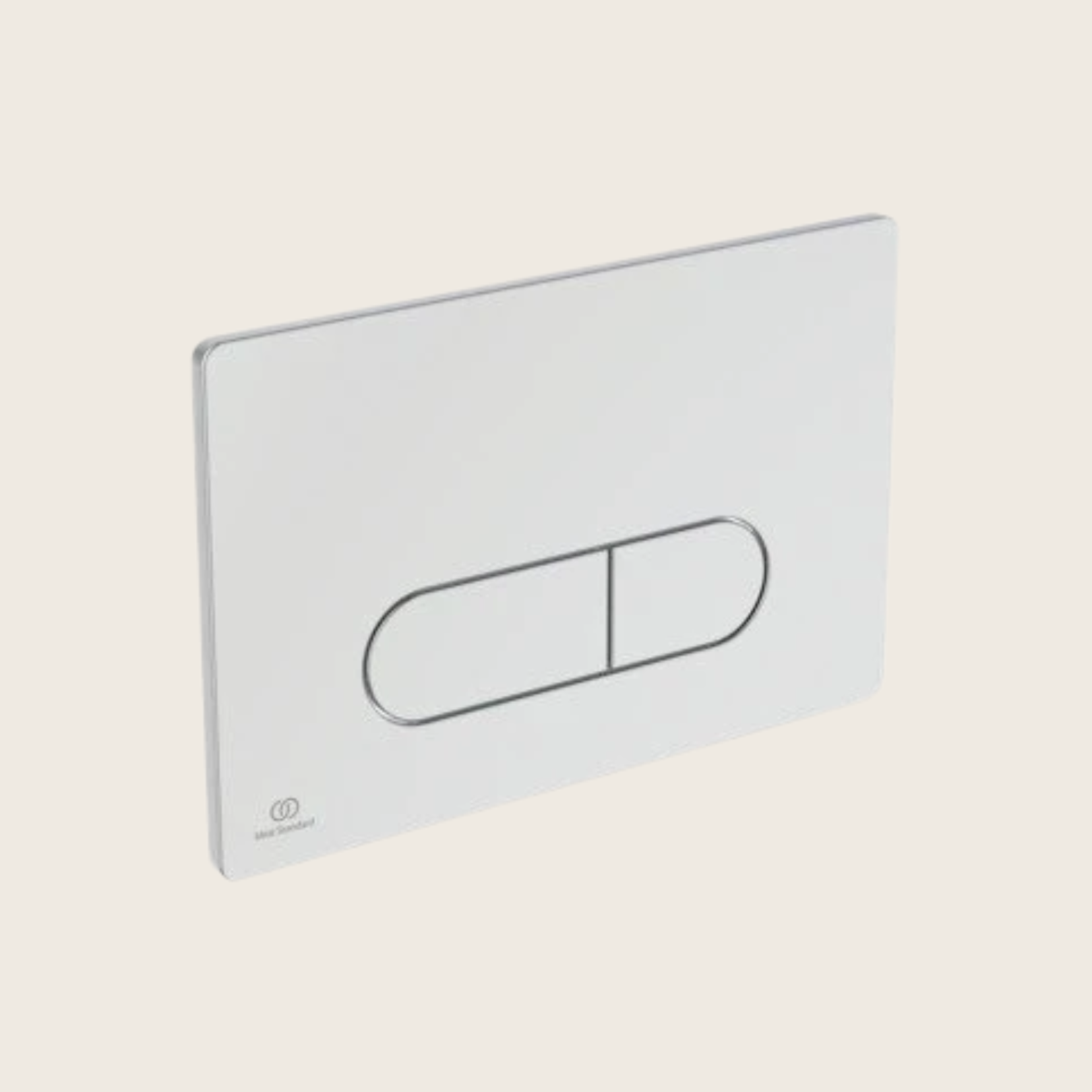 Placca comando meccanico per cassette Prosys cromo lucido ambientato su piano bagno con accessori
