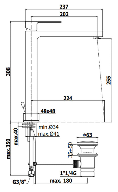 Paffoni Effe Ef081 Miscelatore Lavabo Alto Prolungato Senza Scarico Cromo