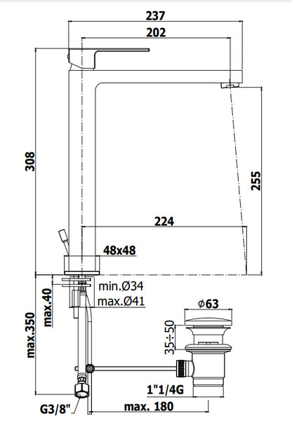 Paffoni Elle El085 Miscelatore Lavabo Alto Prolungato con scarico automatico Cromo