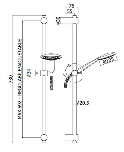 Paffoni Giada Zsal195 asta doccia 73 Cm con doccetta e flessibile Cromo