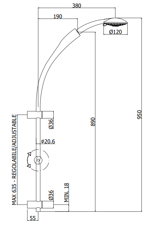 Paffoni Twin asta doccia 91 cm doccetta 4 getti saliscendi, componenti inclusi smontati: corpo incasso, placca e rosone