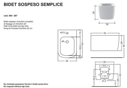 Nic Semplice Bidet Sospeso 53x35x29 bianco lucido