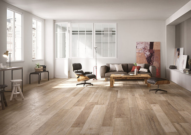 Pavimento Rivestimento 20x180 effetto legno rettificato 14 posata in ambiente arredato, dettaglio della venatura - Cotto...