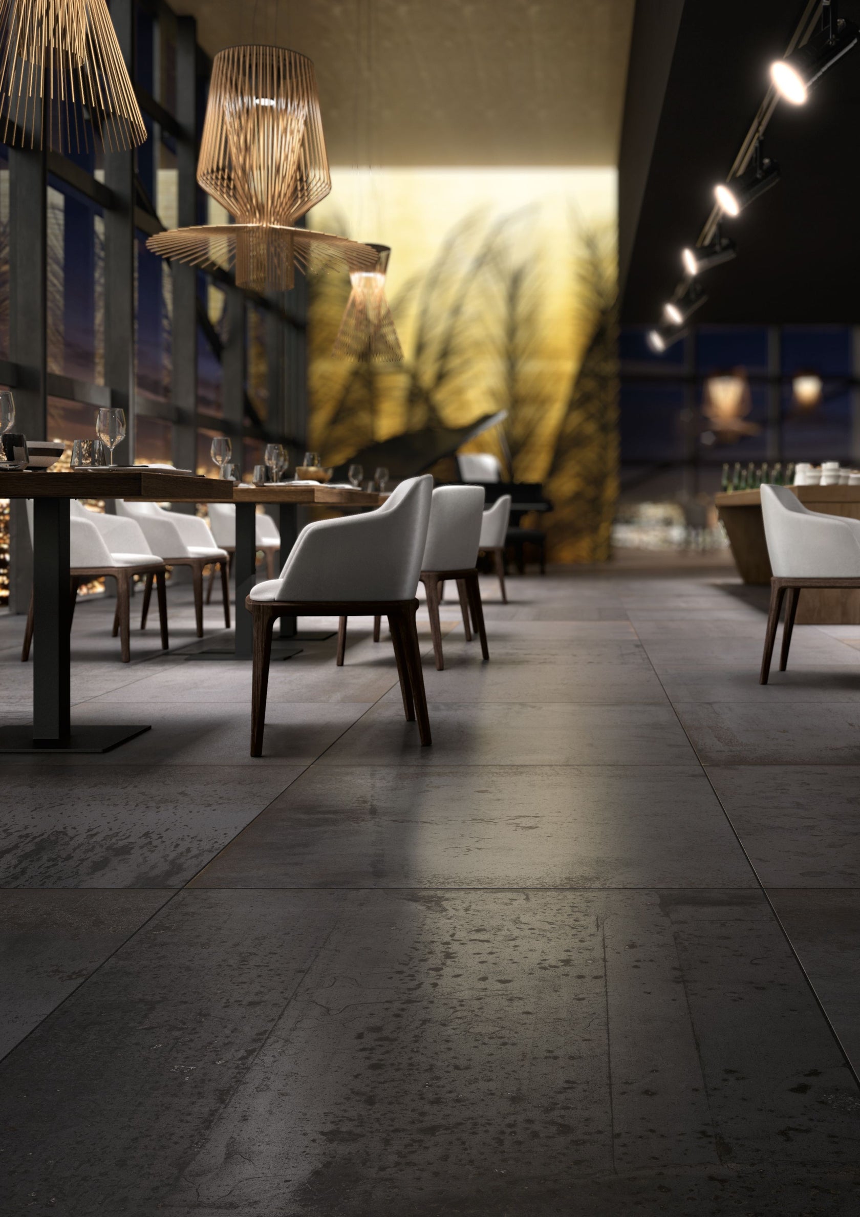 Cotto D'Este Kerlite Metal 5 Plus Pavimento Rivestimento Corten Kme posata in ambiente arredato, dettaglio della venatura...