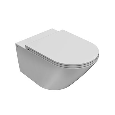 Globo Forty3 Vaso Sospeso con fissaggi senza sedile in in ceramica e lucido ambientato su piano bagno con accessori...