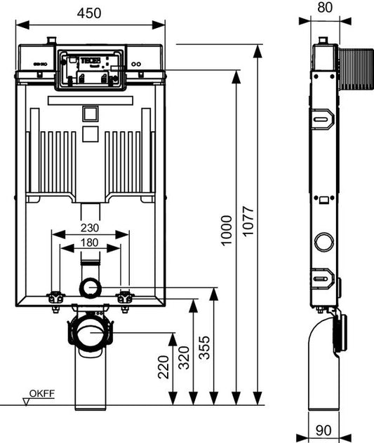 Tece TECEbox modulo WC con cassetta Octa II 8 cm per WC sospeso altezza di montaggio 1075 mm
