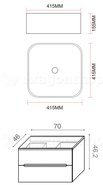 Mobile bagno bianco opaco 70x46 cannettati Urbino con ciotola da appoggio quadra in ceramica e due cassetti