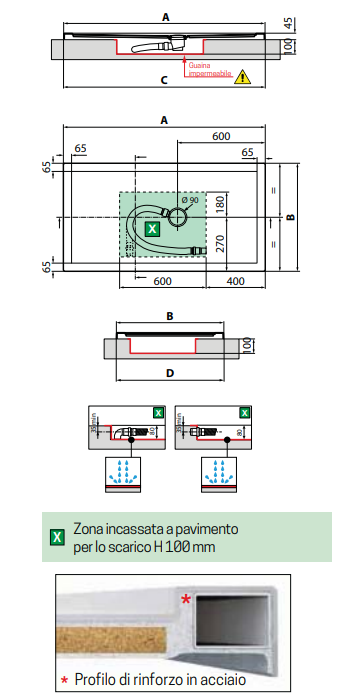 Novellini Olympic Plus Piatto Doccia 180x80 Rettangolare, dettaglio ravvicinato della texture antiscivolo