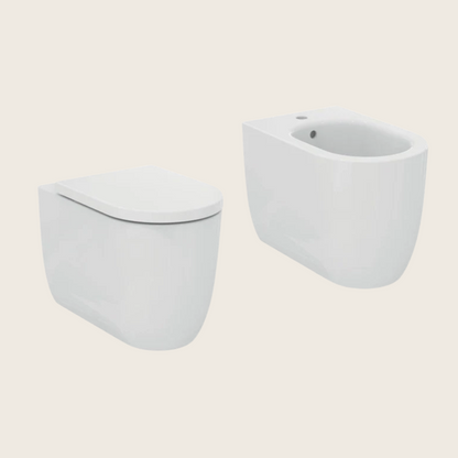 Ideal standard Blend Curve coppia sanitari vaso e bidet tondo a pavimento filo parete con sedile chiusura rallentata bianco T375301+T375101+T376001