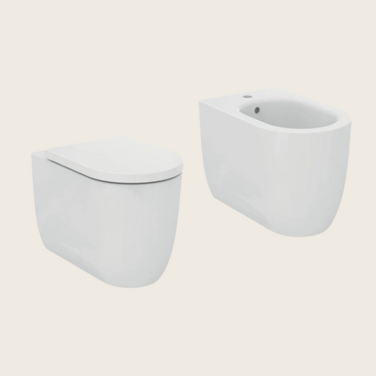 Ideal standard Blend Curve coppia sanitari vaso e bidet tondo a pavimento filo parete con sedile chiusura rallentata bianco T375301+T375101+T376001