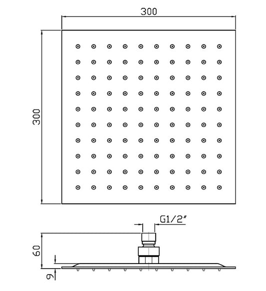 Soffione doccia 30x30 Quadro Getto Fisso cromo Zucchetti Him Z94216