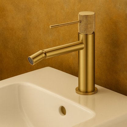 Rubinetto miscelatore bidet monocomando senza scarico in ottone oro spazzolato Melin