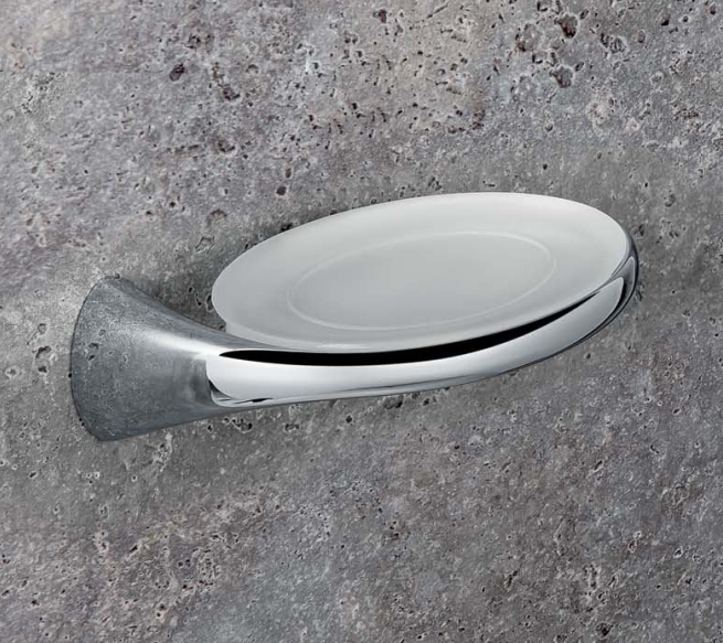 Colombo Link Porta Sapone Destro a muro in vetro Acidato montato a parete, vista del design e della finitura - Colombo Design