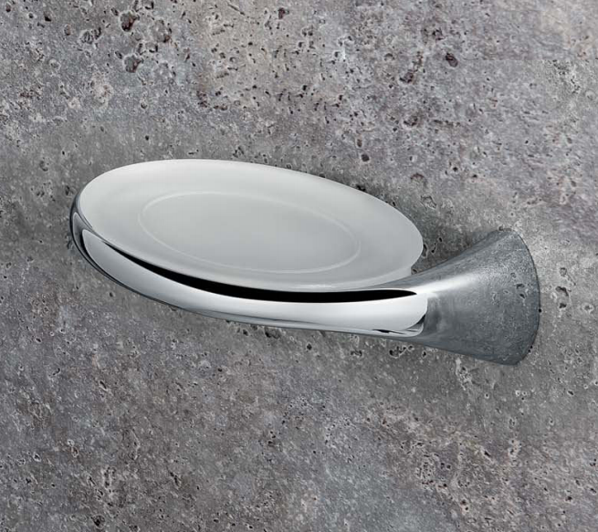 Colombo Link Porta Sapone Sinistro a parete in Vetro in vetro acidato e lucido montato a parete, vista del design e della...