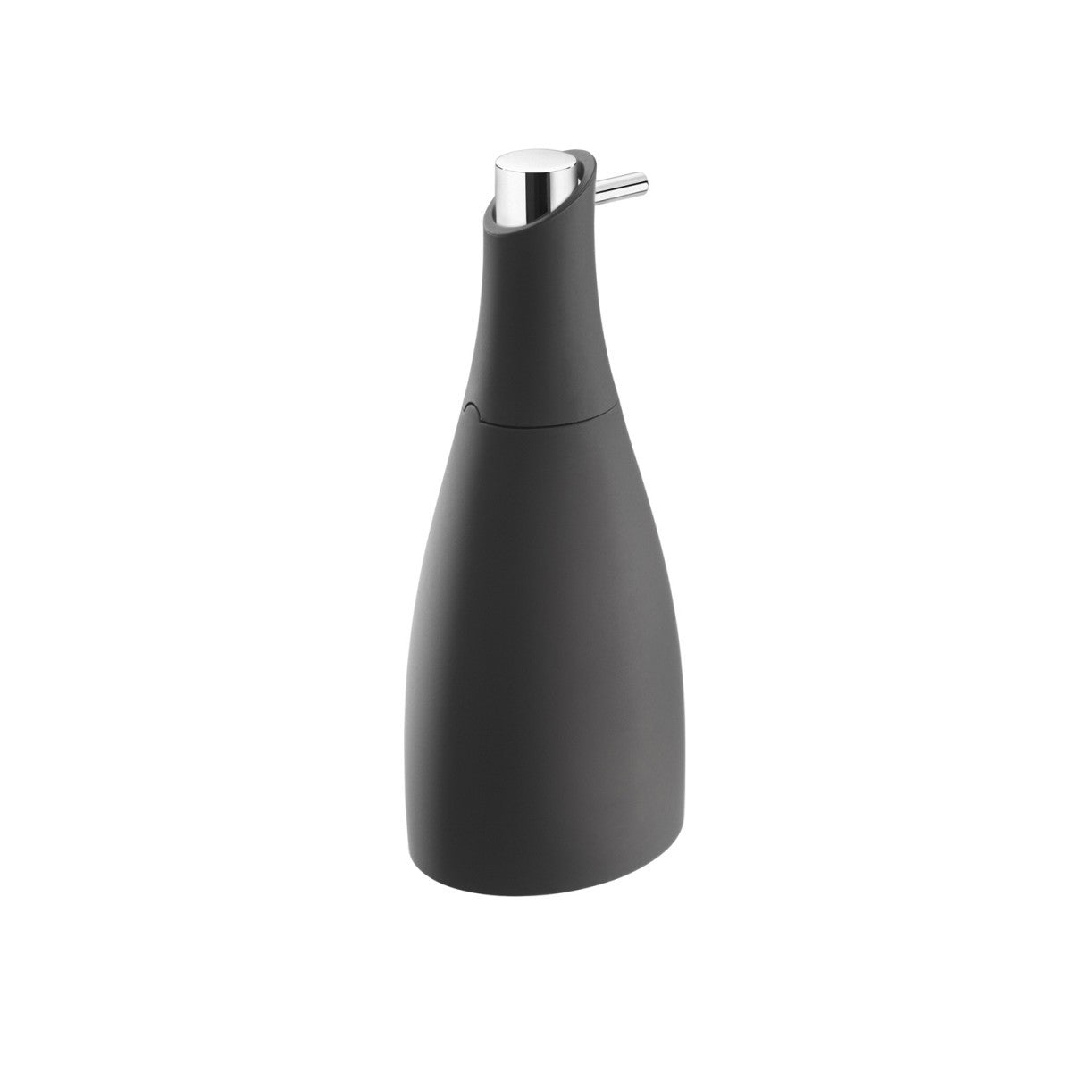 Dispenser sapone liquido da appoggio nero soft cromo Saku, dettaglio ravvicinato del materiale e dell'aggancio...