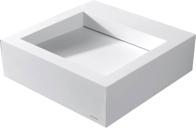 Antonio Lupi Slot21 Lavabo 50 cm In Corian bianco ambientato su piano bagno con accessori - Antonio Lupi Design
