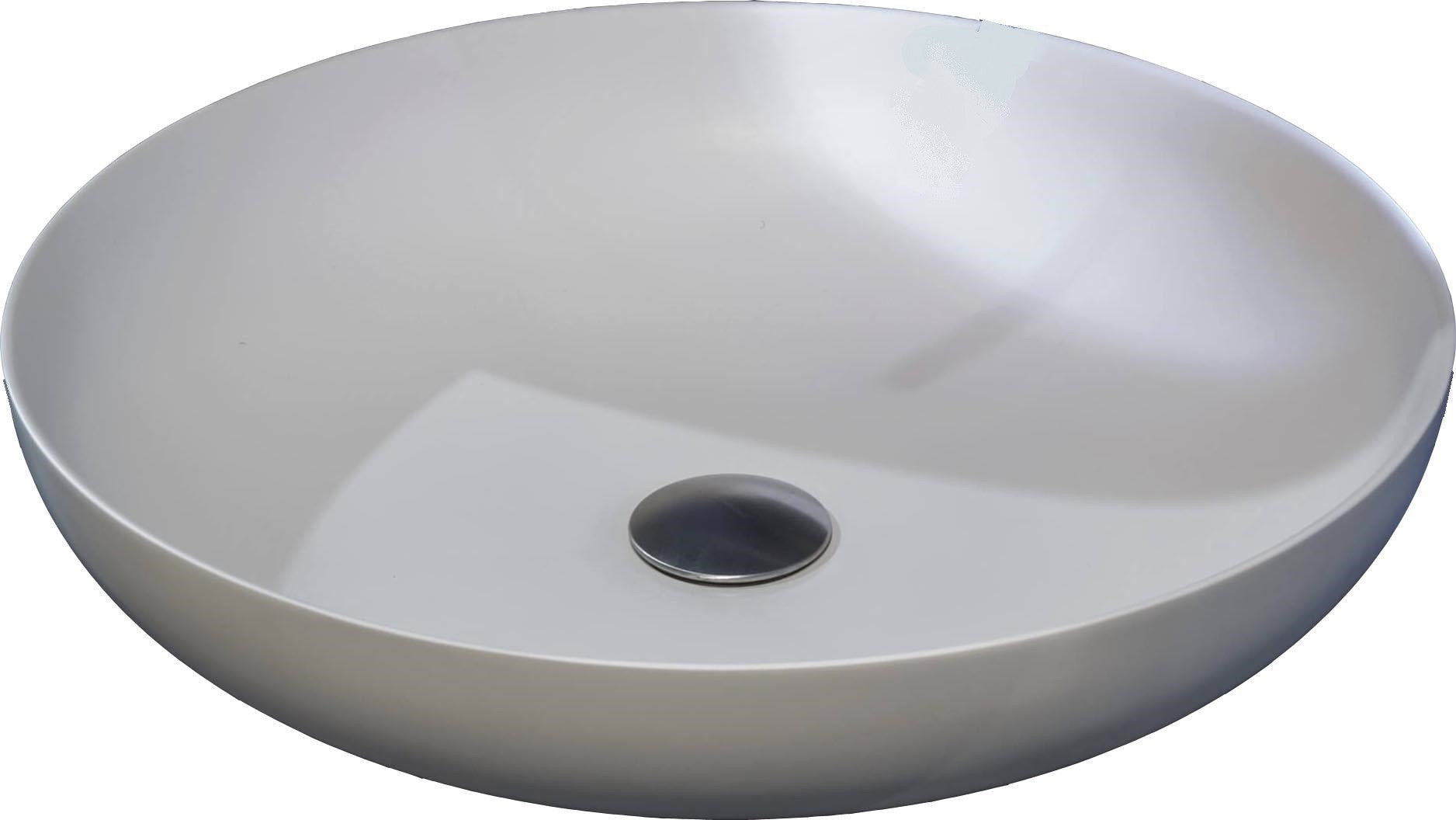 Antonio Lupi Verso Lavabo 50 cm Tondo In Flumood bianco ambientato su piano bagno con accessori - Antonio Lupi Design