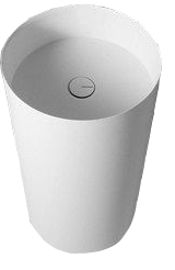 Antonio Lupi Ego Lavabo 45 cm freestanding in Corian NLEGOV ambientato su piano bagno con accessori - Antonio Lupi Design