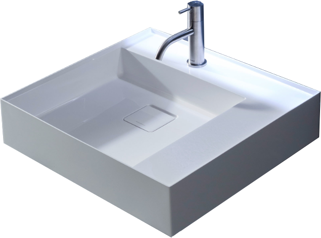 Antonio Lupi Graffio54 Lavabo 54x50 In Ceramilux Bianco ambientato su piano bagno con accessori - Antonio Lupi Design