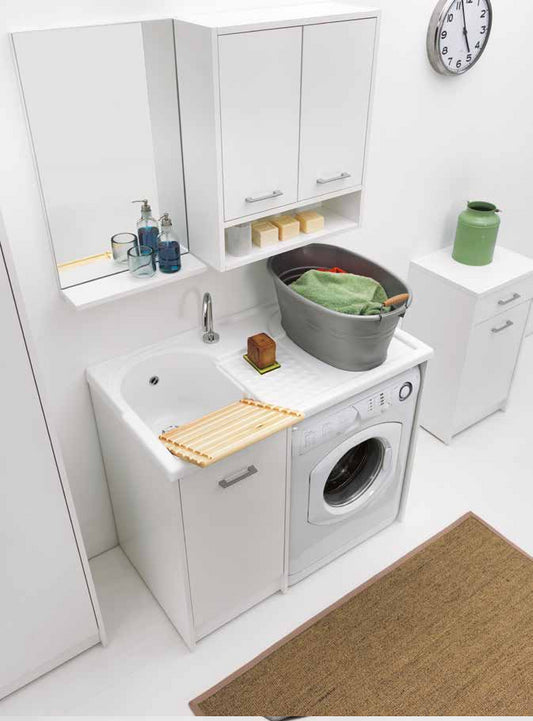 Colavene Domestica Mobile lavatoio Con Vasca Lavapanni A Sinistra In Abs 106x50x90 Cm Con Alloggio Lavatrice tela bianco