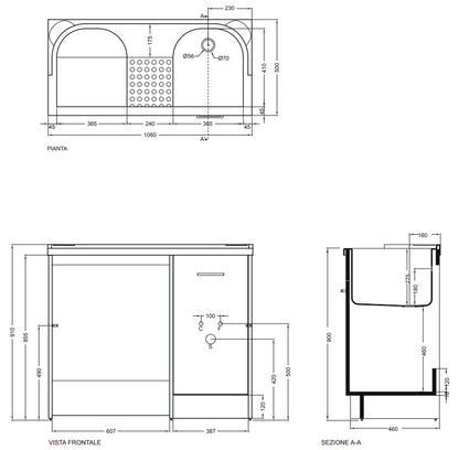 Colavene Domestica Mobile lavatoio Con Vasca Lavapanni A Sinistra In Abs 106x50x90 Cm Con Alloggio Lavatrice tela bianco