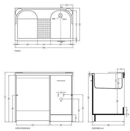 Colavene Domestica Mobile Con Vasca Lavapanni A Sinistra In Abs 106x60x90 Cm Con Alloggio Lavatrice bianco