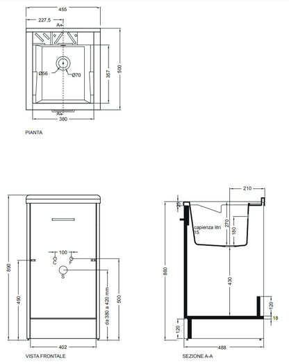 Mobile Lavatoio 45x50 con vasca lavapanni in abs e tavola lavaggio bianco Domestica DL4550B Colavene