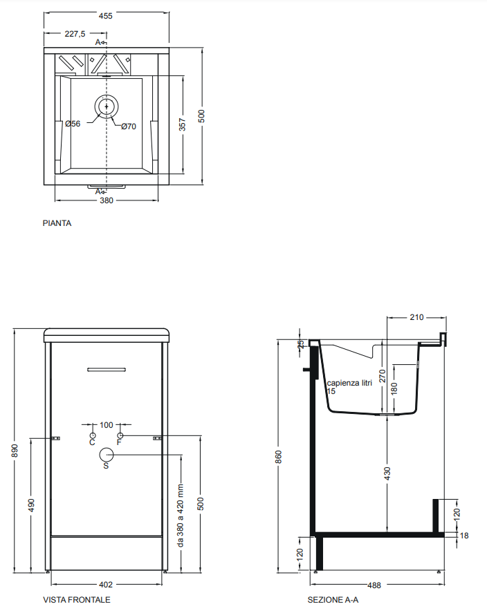 Colavene Domestica 45x50 Lavatoio bianco con tavola installato su lavello, vista della bocca e della leva
