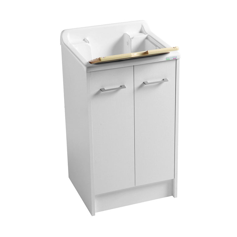 Colavene Domestica Lavatoio 50x45 vasca abs Tela Bianco installato su lavello, vista della bocca e della leva