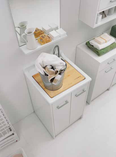 Mobile Lavatoio 50x50 a 2 Ante con vasca lavapanni abs Tela Bianco Domestica DL5050B Colavene