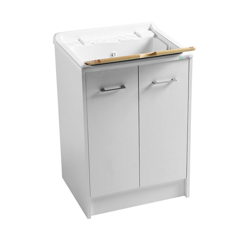 Colavene Domestica 60x50 Lavatoio vasca abs Tela Bianco installato su lavello, vista della bocca e della leva