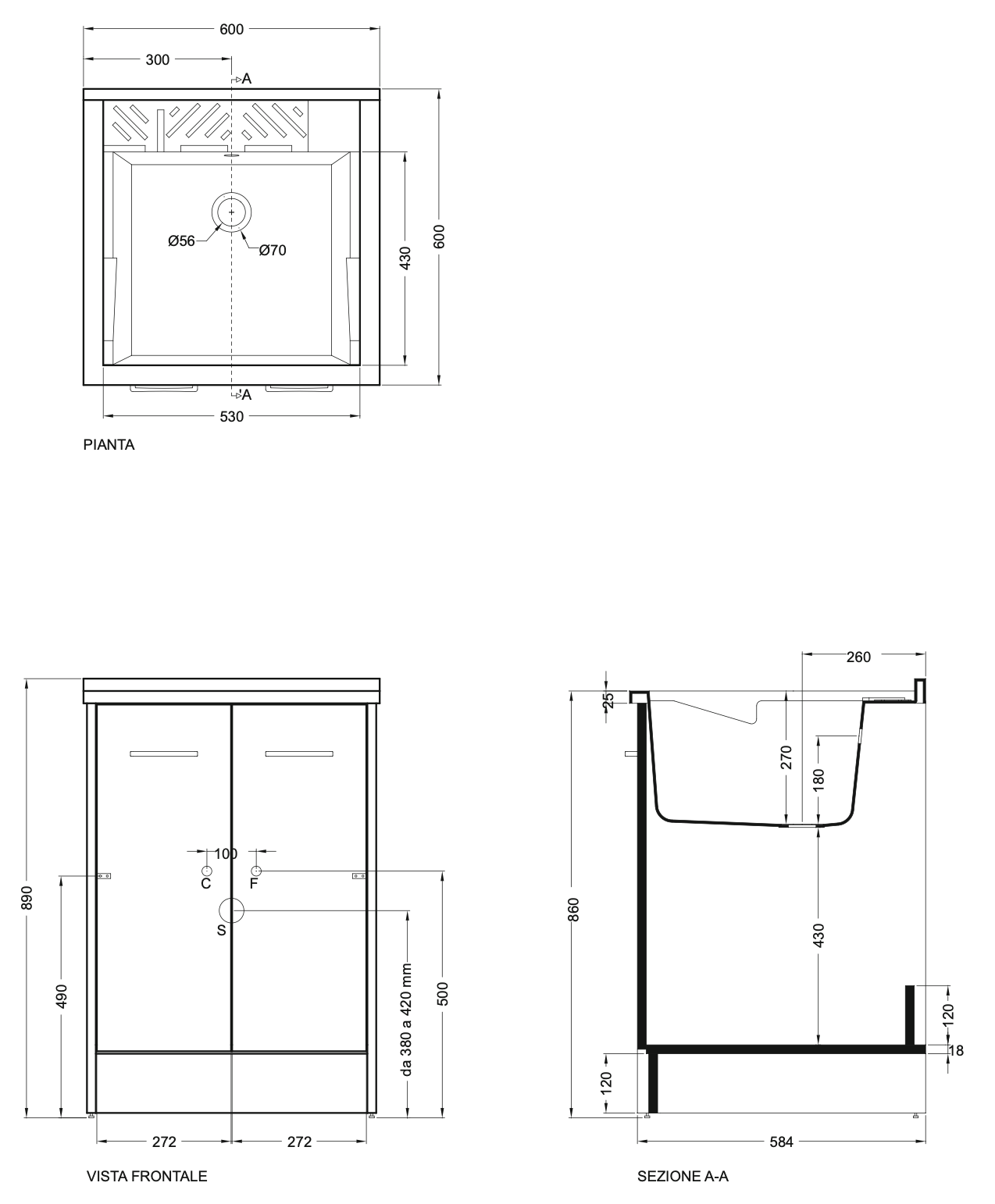 Colavene Domestica Lavatoio 60x60 vasca abs Bianco DL6060B installato su lavello, vista della bocca e della leva