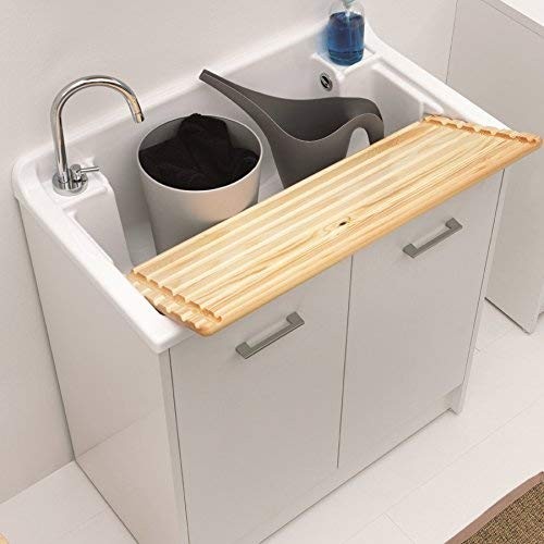 Colavene Domestica 80x45 Lavatoio bianco con tavola, dettaglio della doccetta estraibile