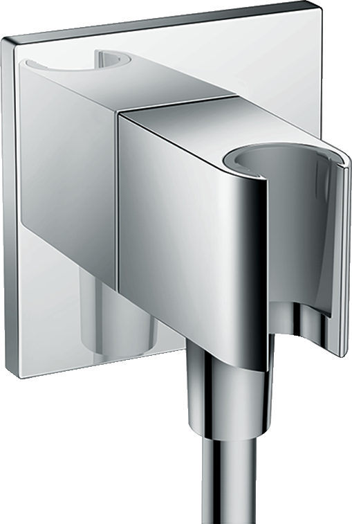 Supporto Doccetta a muro Cromo Hansgrohe Fixfit Porter S, vista frontale della maniglia e della bocca di erogazione