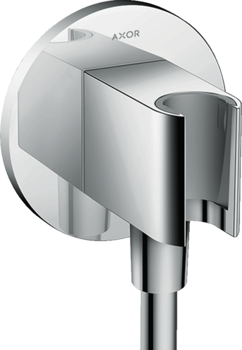 Supporto per Doccetta a muro Square Cromo Hansgrohe Fixfit, vista frontale della maniglia e della bocca di erogazione
