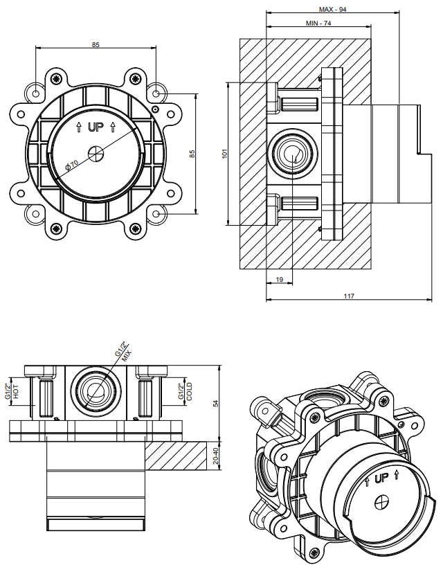Parte Incasso Per Miscelatore ad 1 Uscita 38312 Gessi