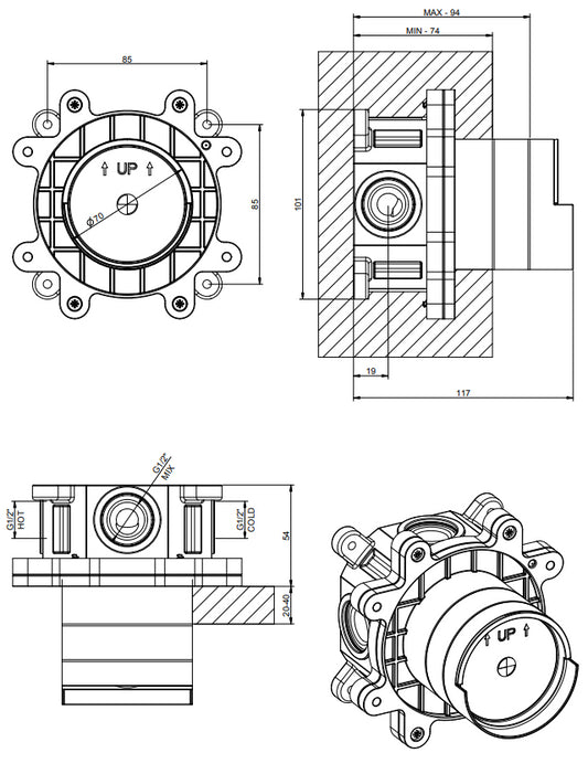 Parte Incasso Per Miscelatore ad 1 Uscita 38312 Gessi